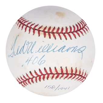 Ted Williams Limited Edition Signed & Inscribed ".406" Baseball (#158/1941) - Upper Deck
